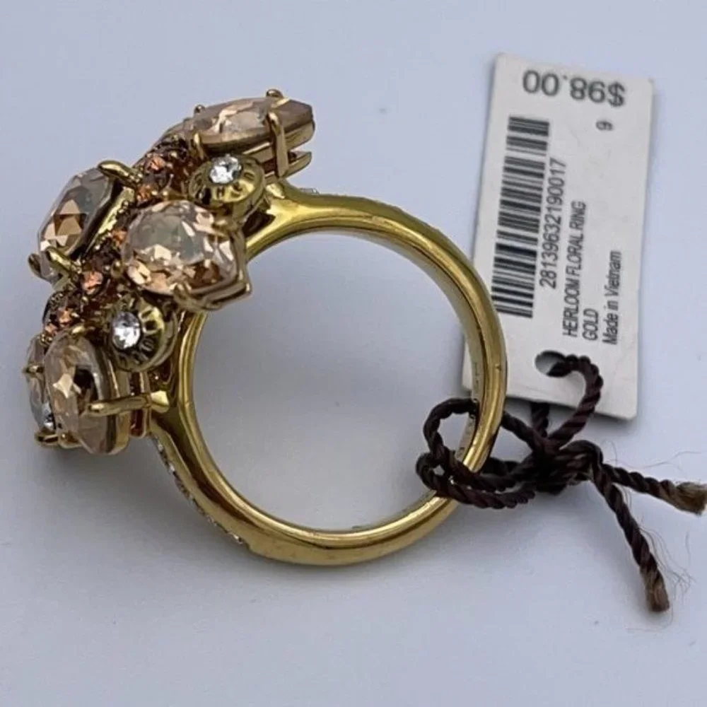 Henri Bendel Cocktail Gold Gem Flower Ring 9 NWT